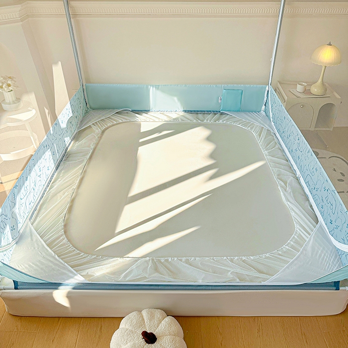 91家纺网 家纺一手货源 找家纺 青竹苑 2025新款三门大版上下布印花外穿坐床蚊帐床笠式防摔方帐 北极熊