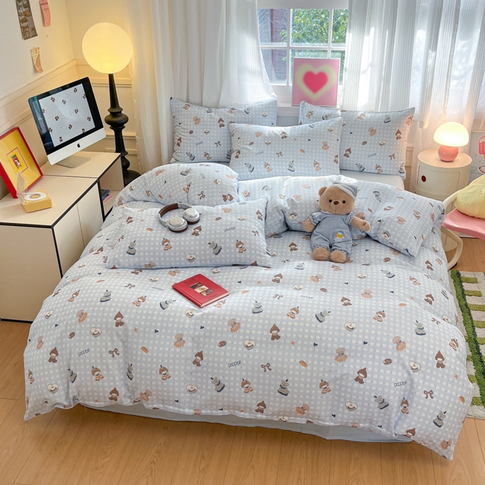 91家纺网 家纺一手货源 找家纺 博雅 2025新款全棉A类双层纱四件套 萌宠乐园