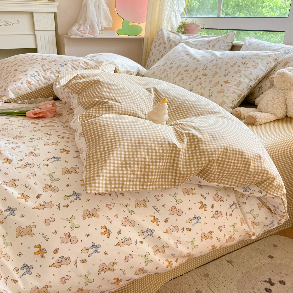 91家纺网 家纺一手货源 找家纺 柠馨 2025新款13372全棉床单床笠枕套被套单品系列-单被套 狗狗派对