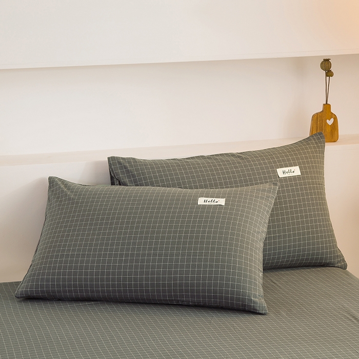 91家纺网 家纺一手货源 找家纺 柠萌家居 2025新款无印风全棉色织A类母婴级纯棉水洗棉床单 灰小格