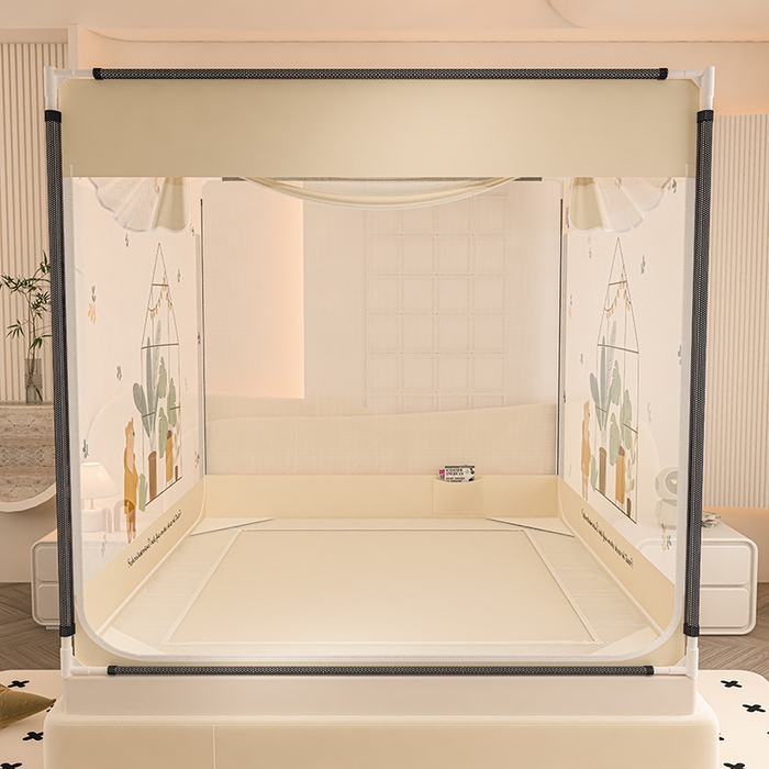 91家纺网 家纺一手货源 找家纺 青竹苑 2025新款帐纱印花外穿坐床防摔蚊帐 熊熊花房