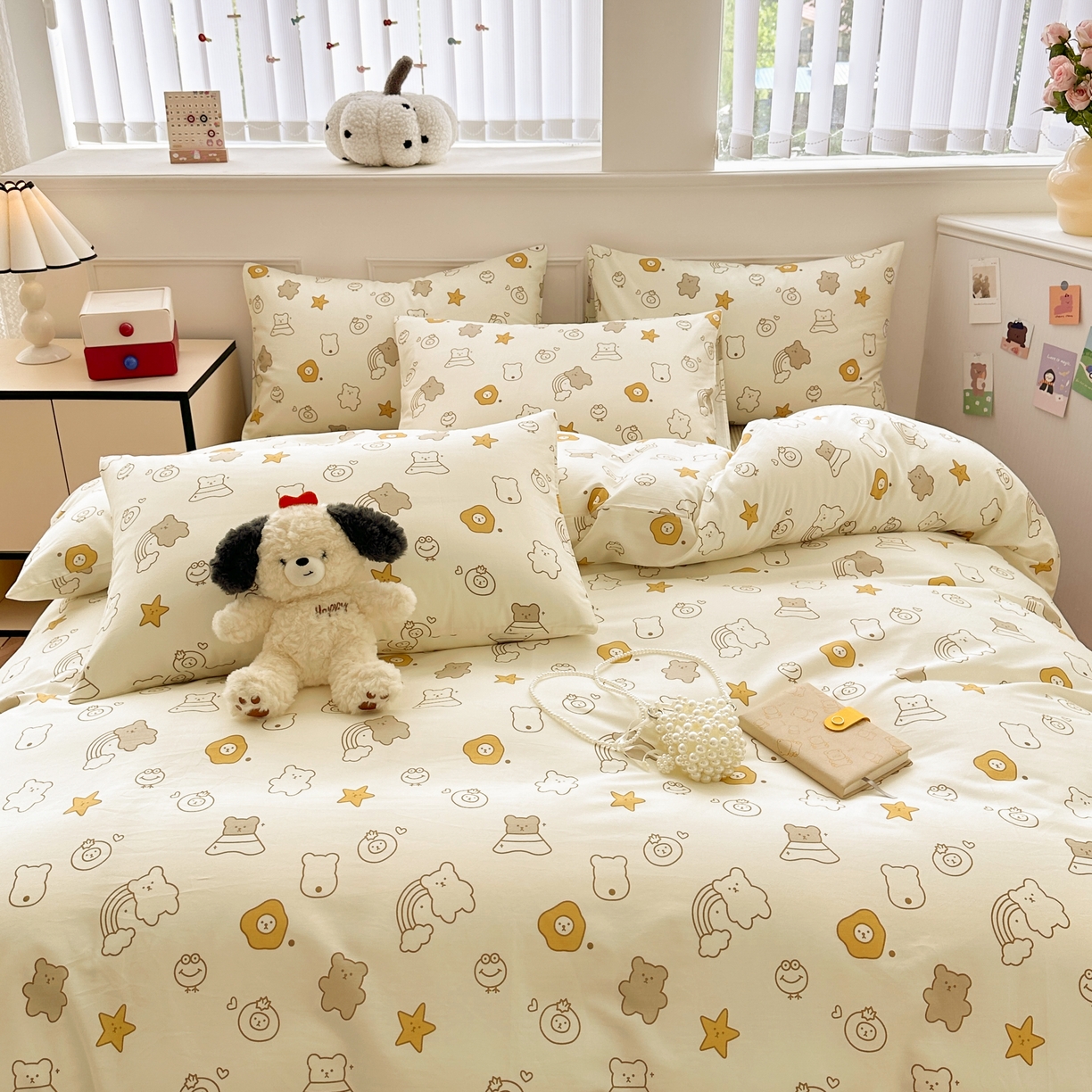 91家纺网 家纺一手货源 找家纺 柠馨 2025新款13372全棉床单床笠枕套被套单品系列-单被套 星空熊