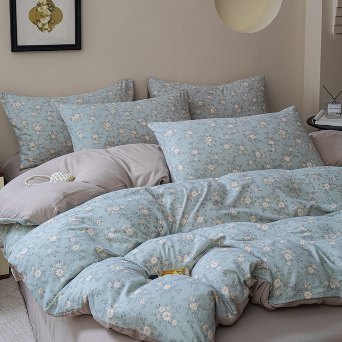 91家纺网 家纺一手货源 找家纺 利禾家纺 2025新款针织天竺棉水洗棉四件套被套学生宿舍三件套床单款 春风里