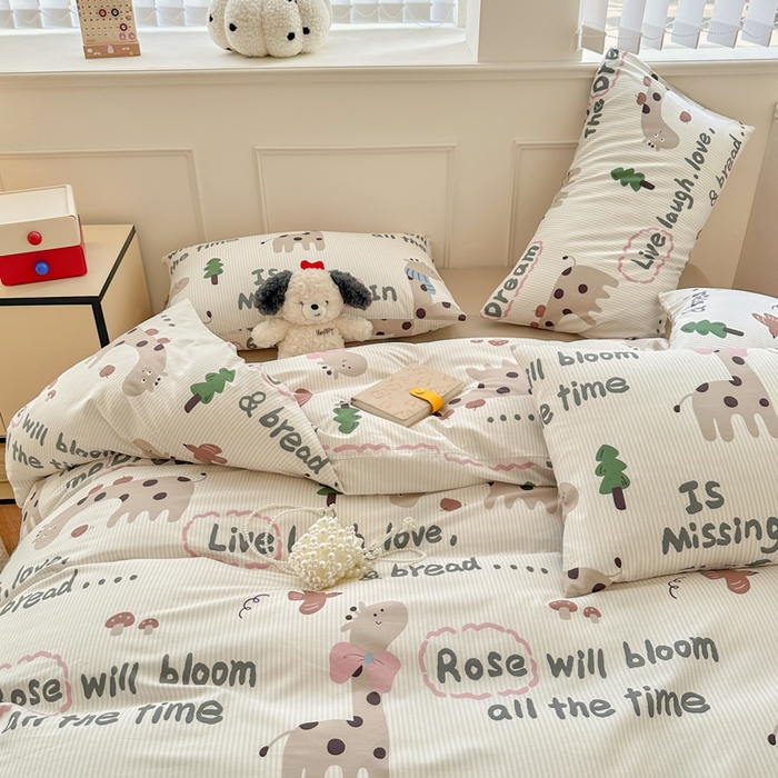 91家纺网 家纺一手货源 找家纺 柠馨 2025新款13372全棉床单床笠枕套被套单品系列-单被套 梦幻小鹿