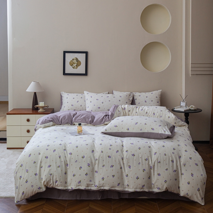 91家纺网 家纺一手货源 找家纺 斯卡诺家纺 2025新款针织天竺棉水洗棉四件套被套学生宿舍三件套床单款 葡萄多多