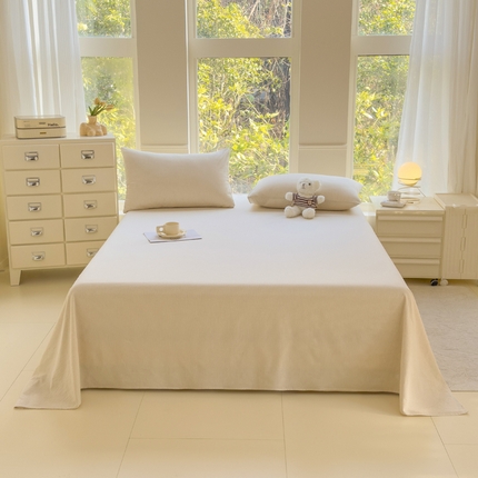 柠萌家居 2025新款无印风全棉色织A类母婴级纯棉水洗棉床单 米极细条