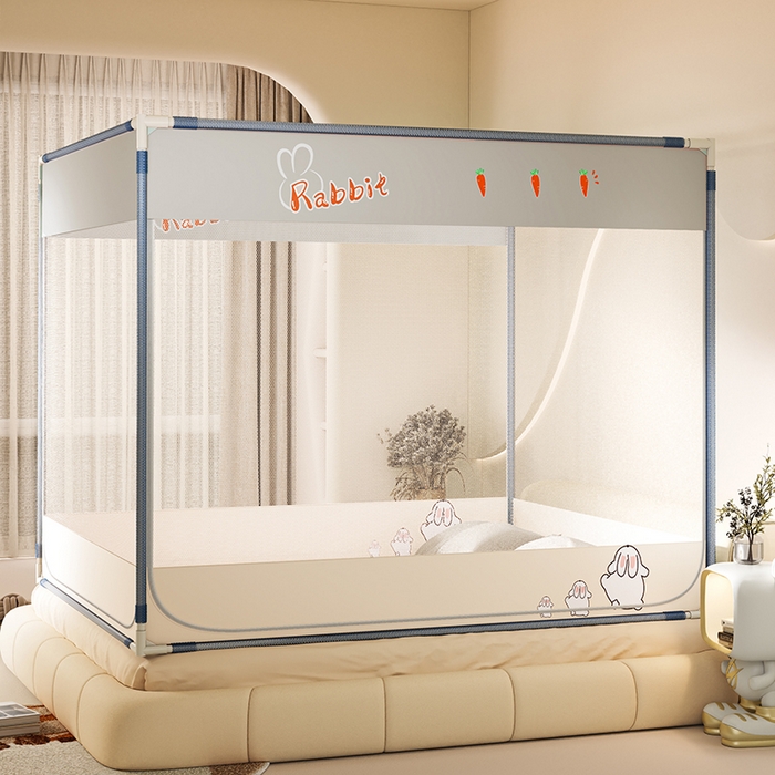 91家纺网 家纺一手货源 找家纺 青竹苑 2025新款三门大版上下布印花外穿坐床蚊帐床笠式防摔方帐 兔兔吖