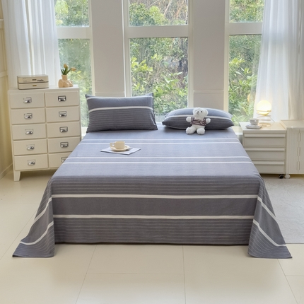 柠萌家居 2025新款无印风全棉色织A类母婴级纯棉水洗棉床单 光阴灰