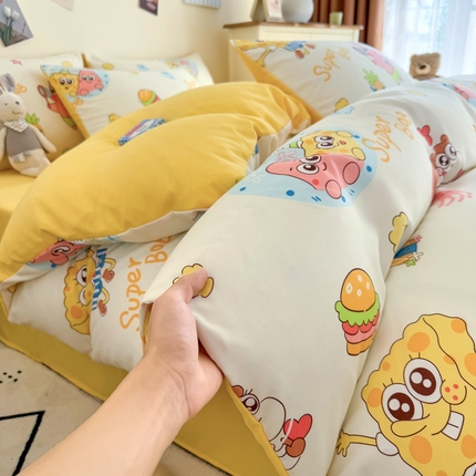 卡斯诺家纺馆 2025新款水洗云朵棉四件套【下载文件夹包含买家秀】 海绵宝宝