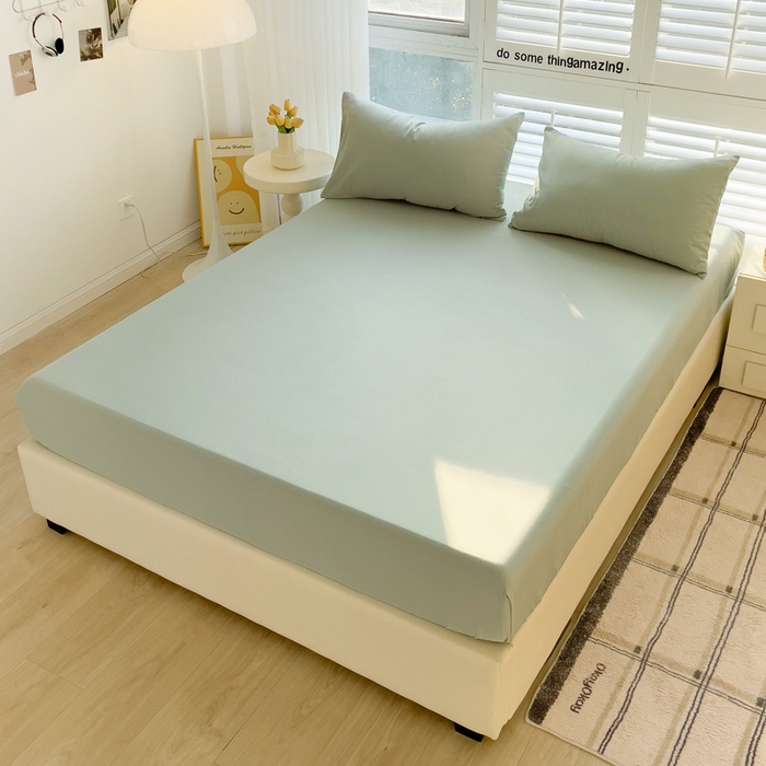 91家纺网 家纺一手货源 找家纺 富馨莱 2025新款60支纯棉纯色床笠 抹茶绿