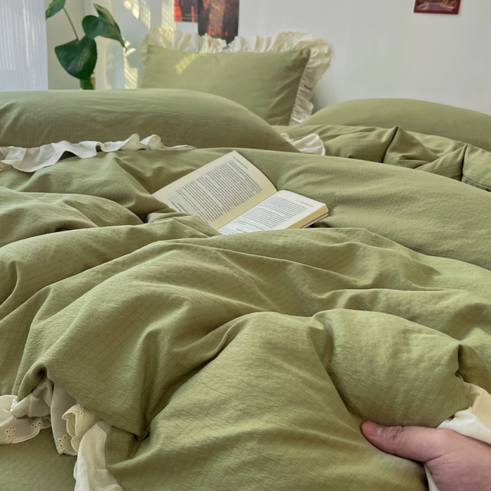 91家纺网 家纺一手货源 找家纺 慕澄家纺 2025新款中古风法式蕾丝复古四件套 青豆