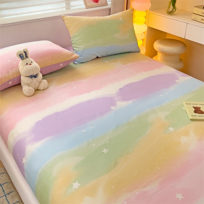 91家纺网 家纺一手货源 找家纺 名兮家居 2025新款13372全棉印花四件套单品系列-单床笠 彩色天空