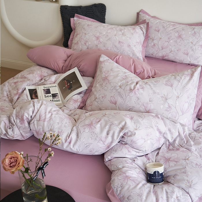 91家纺网 家纺一手货源 找家纺 橙艺家居 2025新款臻品柔棉印花四件套 栀柔-粉