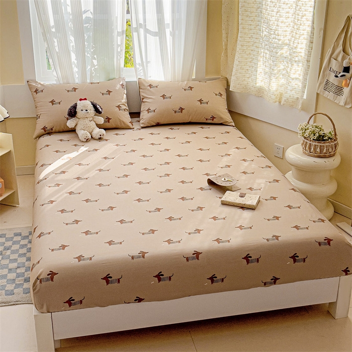 91家纺网 家纺一手货源 找家纺 名兮家居 2025新款13372全棉印花四件套单品系列-单床笠 弹簧狗