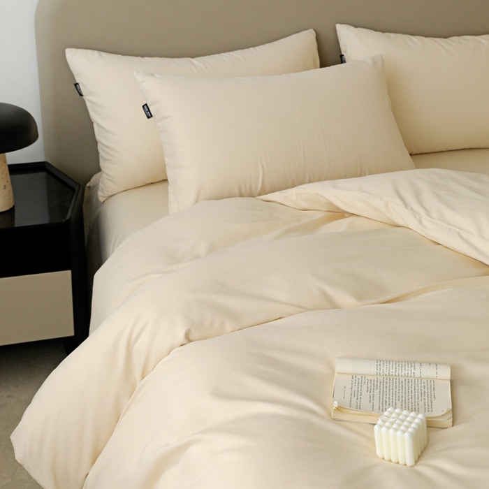 91家纺网 家纺一手货源 找家纺 富馨莱 2025新款60支纯棉纯色双拼四件套 奶白