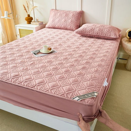 买家秀不断货A类母婴级13372斜纹纯棉夹棉床笠三件套全棉床笠三件套纯色全棉床笠纯棉纯色床笠三件套 轻奢-爱丽粉