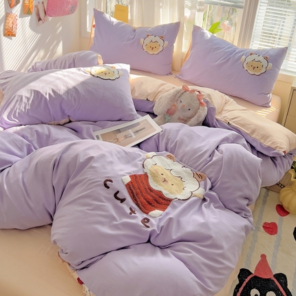 91家纺网 家纺一手货源 找家纺 （总）凯洛奇 2025新款1卡通水洗棉印+绣毛巾绣四件套