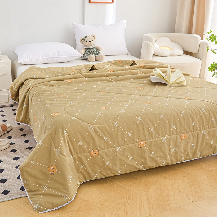 91家纺网 家纺一手货源 找家纺 首爱小清新印花里外全棉夏被纱布夏被纯棉夏被棉花被夏凉被空调被子儿童夏被 咖啡熊