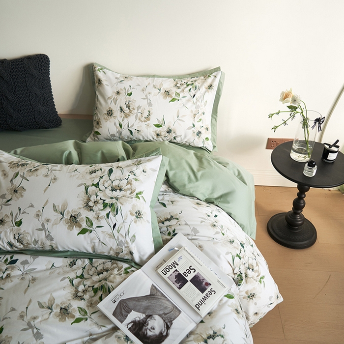 91家纺网 家纺一手货源 找家纺 橙艺家居 2025新款臻品柔棉印花四件套 云苓-绿