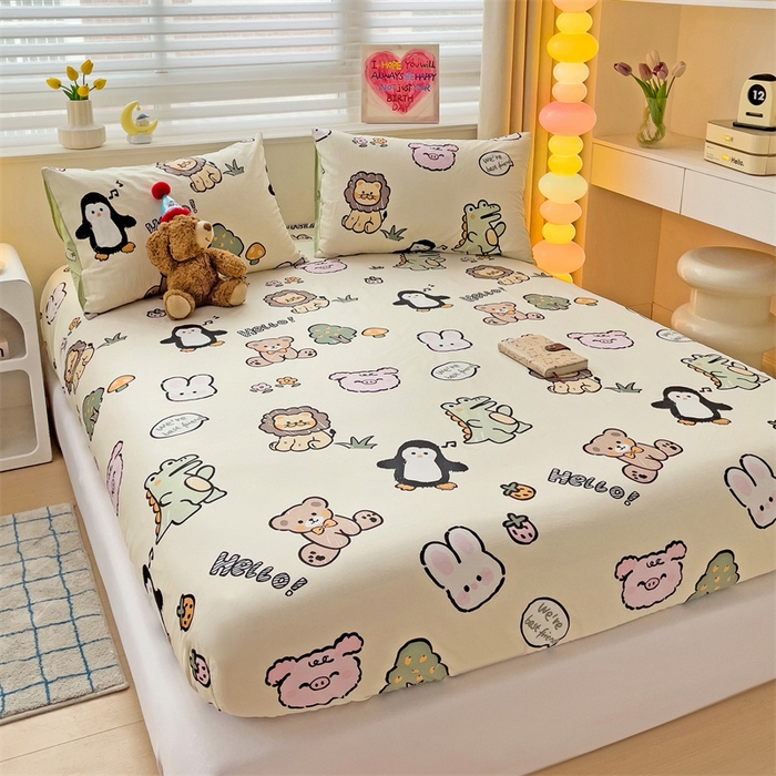 91家纺网 家纺一手货源 找家纺 名兮家居 2025新款13372全棉印花四件套单品系列-单床笠 动物世界