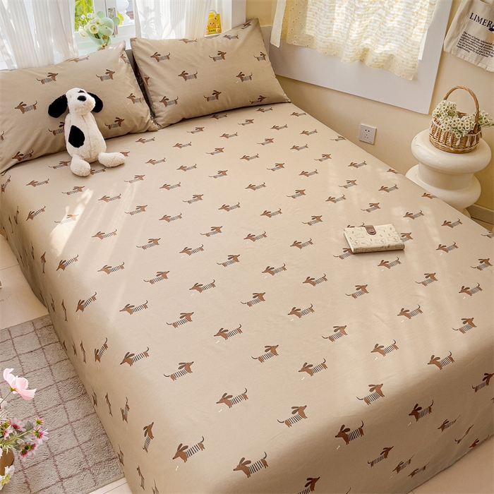 91家纺网 家纺一手货源 找家纺 名兮家居 2025新款13372全棉印花四件套单品系列-单床单 弹簧狗