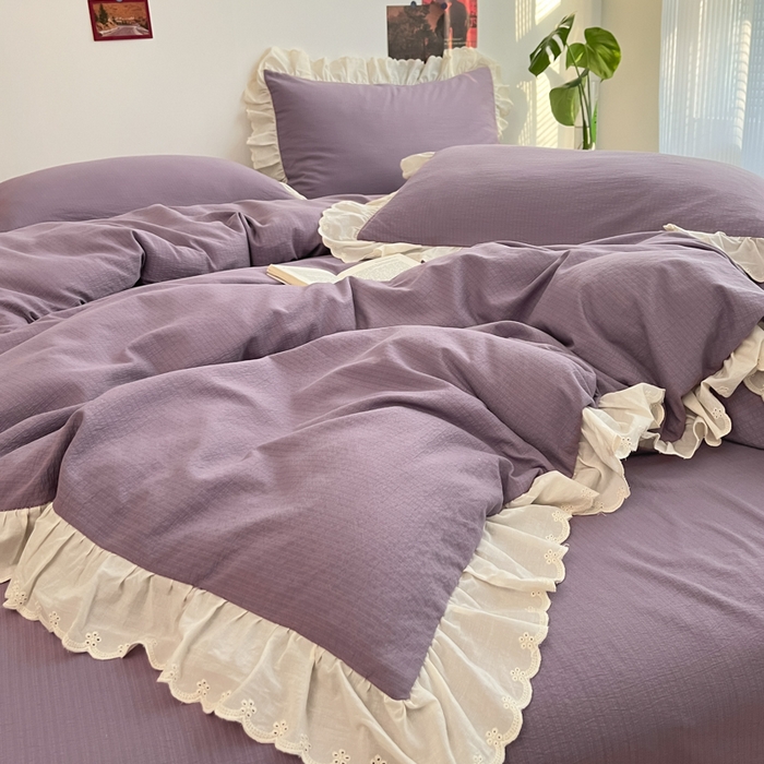 91家纺网 家纺一手货源 找家纺 慕澄家纺 2025新款中古风法式蕾丝复古四件套 香芋