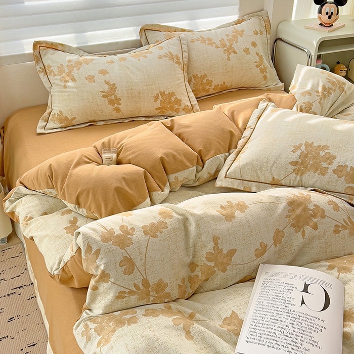 91家纺网 家纺一手货源 找家纺 暖芯优选 2025新款小清新印花全棉磨毛四件套 浅花悠悠