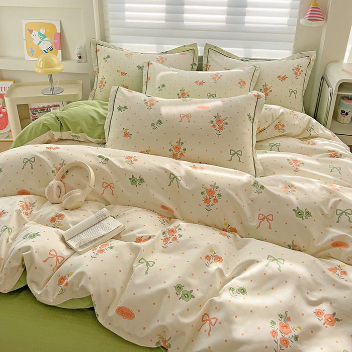 91家纺网 家纺一手货源 找家纺 暖芯优选 2025新款小清新印花全棉磨毛四件套 长相思