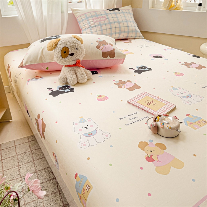 91家纺网 家纺一手货源 找家纺 名兮家居 2025新款13372全棉印花四件套单品系列-单床笠 可爱喵