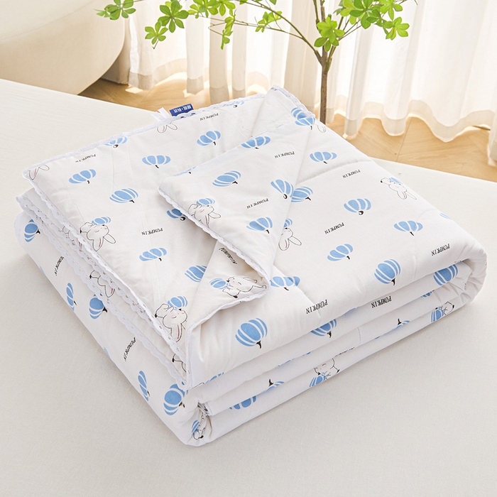 91家纺网 家纺一手货源 找家纺 金泰莱 2025新款里外全棉夏被纱布夏被棉花被子夏凉被纯棉夏被空调被 蓝小兔