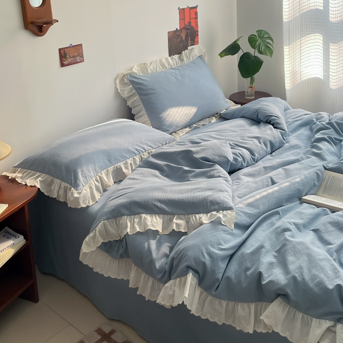 91家纺网 家纺一手货源 找家纺 慕澄家纺 2025新款中古风法式蕾丝复古四件套 波蓝