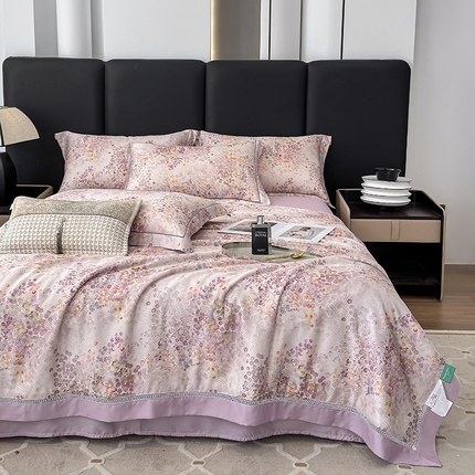 91家纺网 家纺一手货源 找家纺 （总）娇逸家居 2025新款50支印花莱赛尔天丝夏被镂空款花边夏凉被