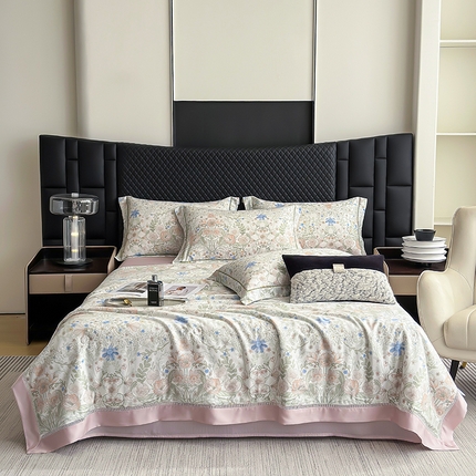 91家纺网 家纺一手货源 找家纺 （总）娇逸家居 2025新款50支印花莱赛尔天丝夏被镂空款花边夏凉被