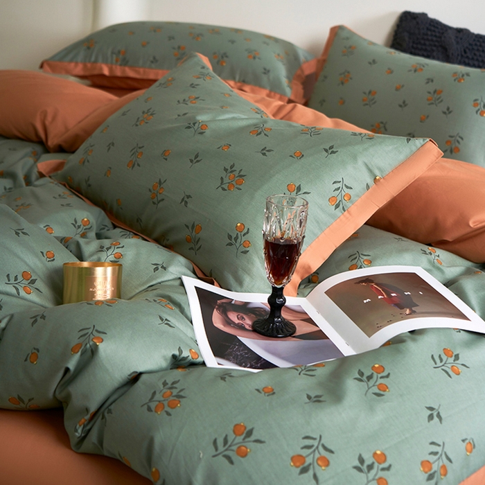 91家纺网 家纺一手货源 找家纺 橙艺家居 2025新款臻品柔棉印花四件套 奈雪-绿