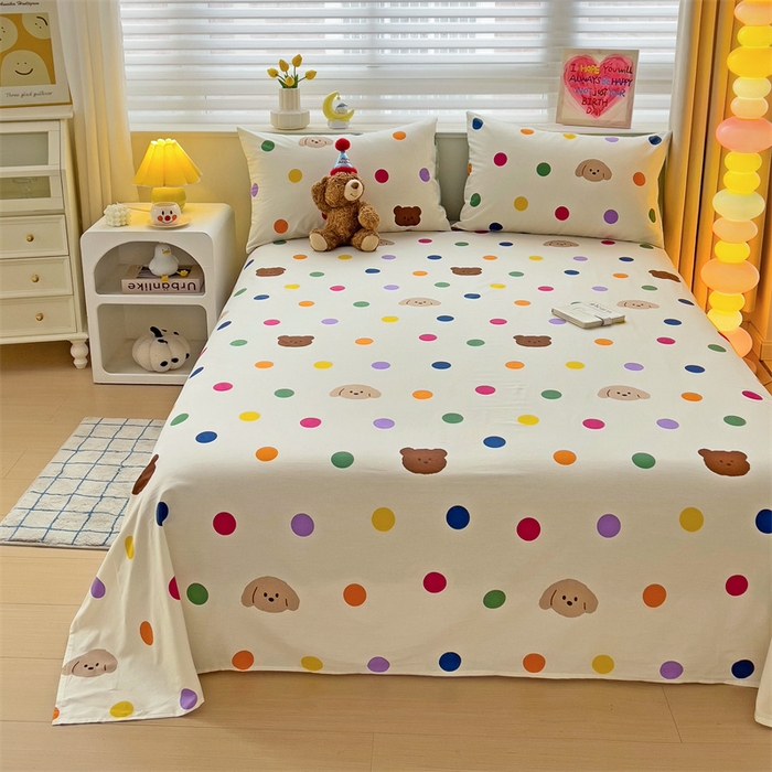 91家纺网 家纺一手货源 找家纺 名兮家居 2025新款13372全棉印花四件套单品系列-单床单 波点小熊