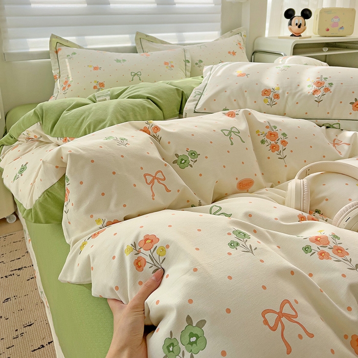 91家纺网 家纺一手货源 找家纺 暖芯优选 2025新款小清新印花全棉磨毛四件套 长相思