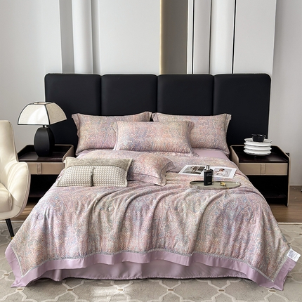 91家纺网 家纺一手货源 找家纺 （总）娇逸家居 2025新款50支印花莱赛尔天丝夏被镂空款花边夏凉被