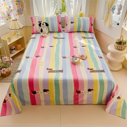91家纺网 家纺一手货源 找家纺 名兮家居 2025新款13372全棉印花四件套单品系列-单床单 七彩小狗