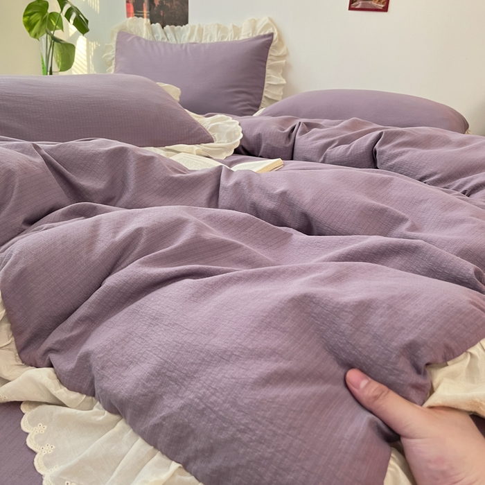 91家纺网 家纺一手货源 找家纺 慕澄家纺 2025新款中古风法式蕾丝复古四件套 香芋