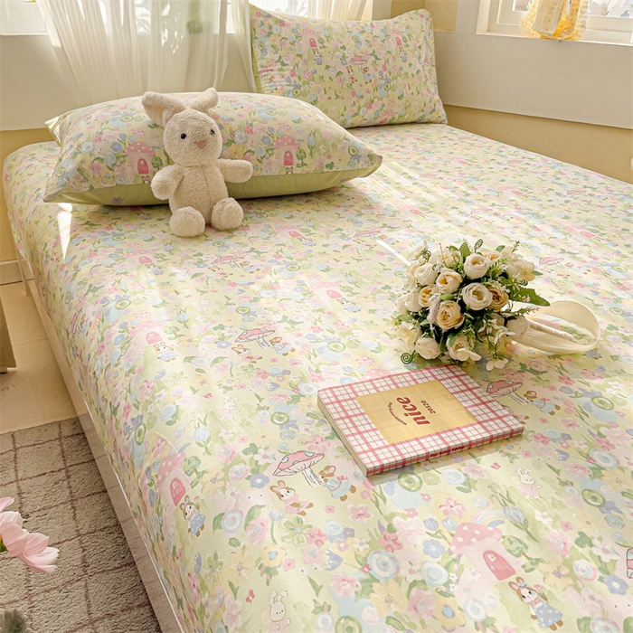 91家纺网 家纺一手货源 找家纺 名兮家居 2025新款13372全棉印花四件套单品系列-单床笠 花花世界