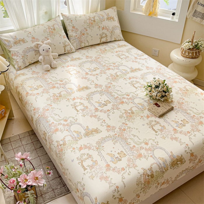 91家纺网 家纺一手货源 找家纺 名兮家居 2025新款13372全棉印花四件套单品系列-单床笠 菲尔庄园