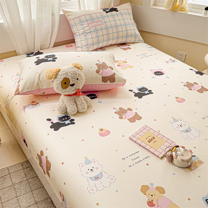 91家纺网 家纺一手货源 找家纺 名兮家居 2025新款13372全棉印花四件套单品系列-单床笠 可爱喵