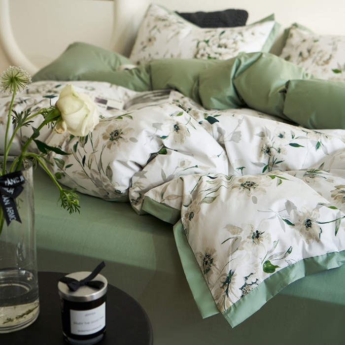 91家纺网 家纺一手货源 找家纺 橙艺家居 2025新款臻品柔棉印花四件套 云苓-绿