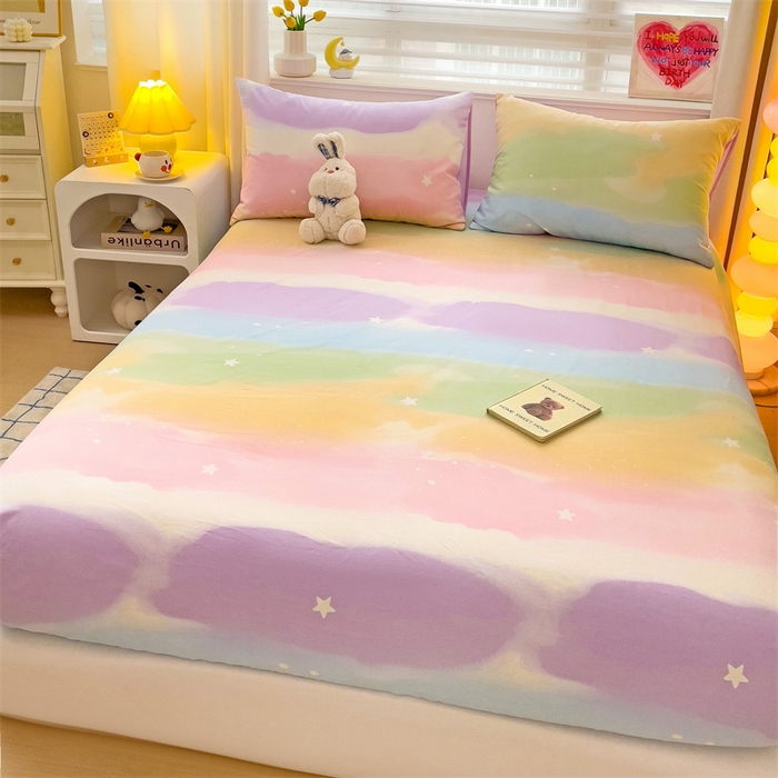 91家纺网 家纺一手货源 找家纺 名兮家居 2025新款13372全棉印花四件套单品系列-单床笠 彩色天空