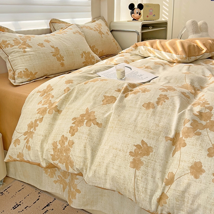 91家纺网 家纺一手货源 找家纺 暖芯优选 2025新款小清新印花全棉磨毛四件套 浅花悠悠