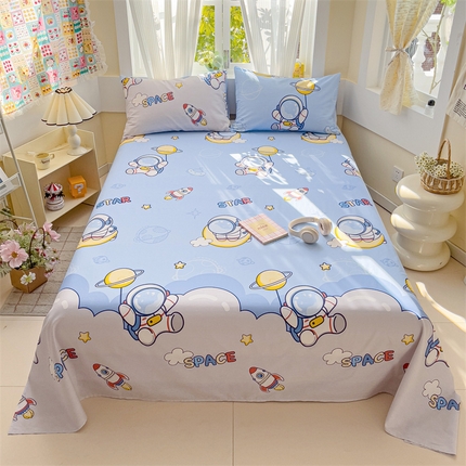 91家纺网 家纺一手货源 找家纺 名兮家居 2025新款13372全棉印花四件套单品系列-单床单 太空旅行