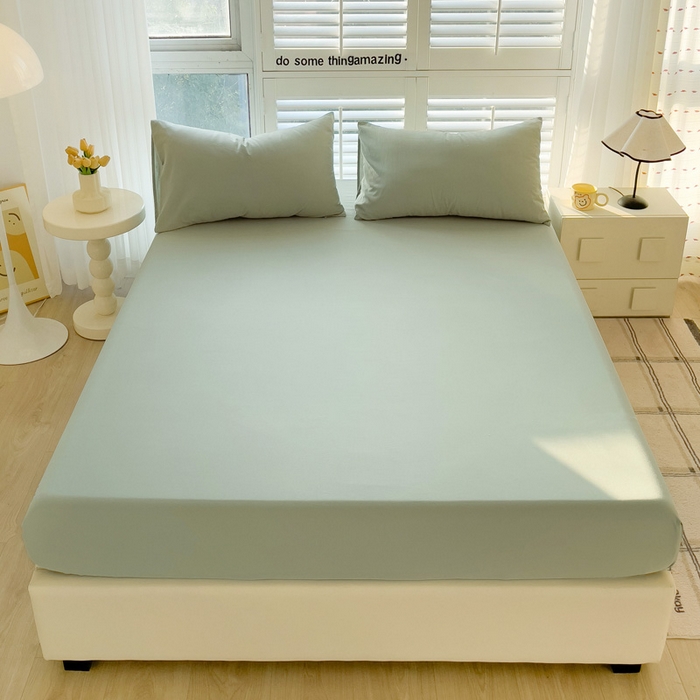 91家纺网 家纺一手货源 找家纺 富馨莱 2025新款60支纯棉纯色床笠 抹茶绿