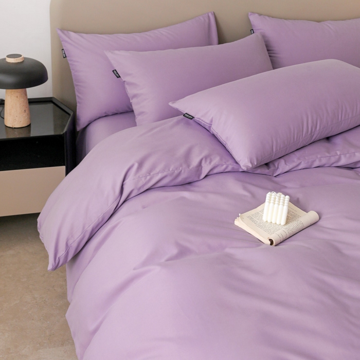 91家纺网 家纺一手货源 找家纺 富馨莱 2025新款60支纯棉纯色双拼四件套 丁香紫