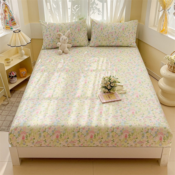 91家纺网 家纺一手货源 找家纺 名兮家居 2025新款13372全棉印花四件套单品系列-单床笠 花花世界