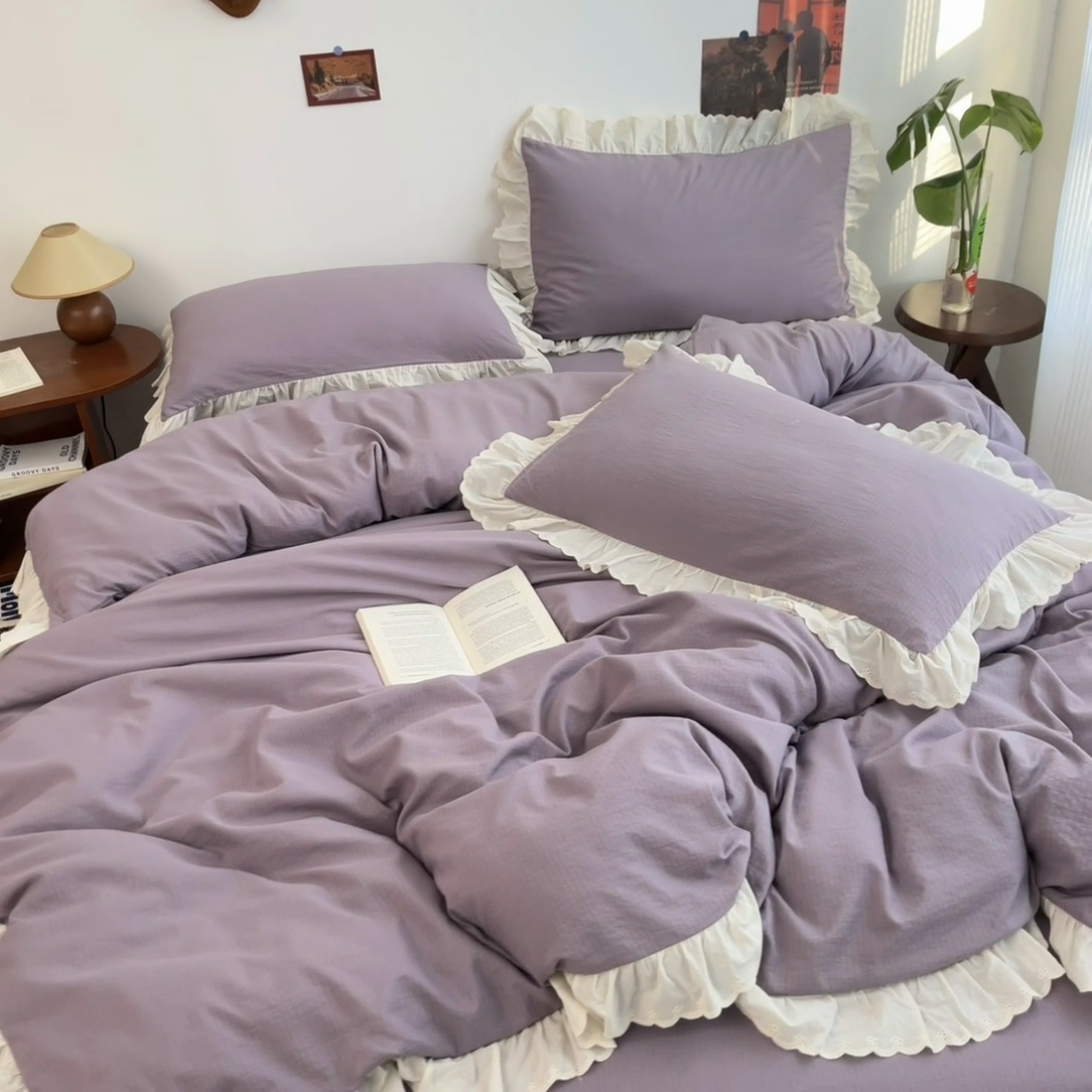 91家纺网 家纺一手货源 找家纺 慕澄家纺 2025新款中古风法式蕾丝复古四件套 香芋